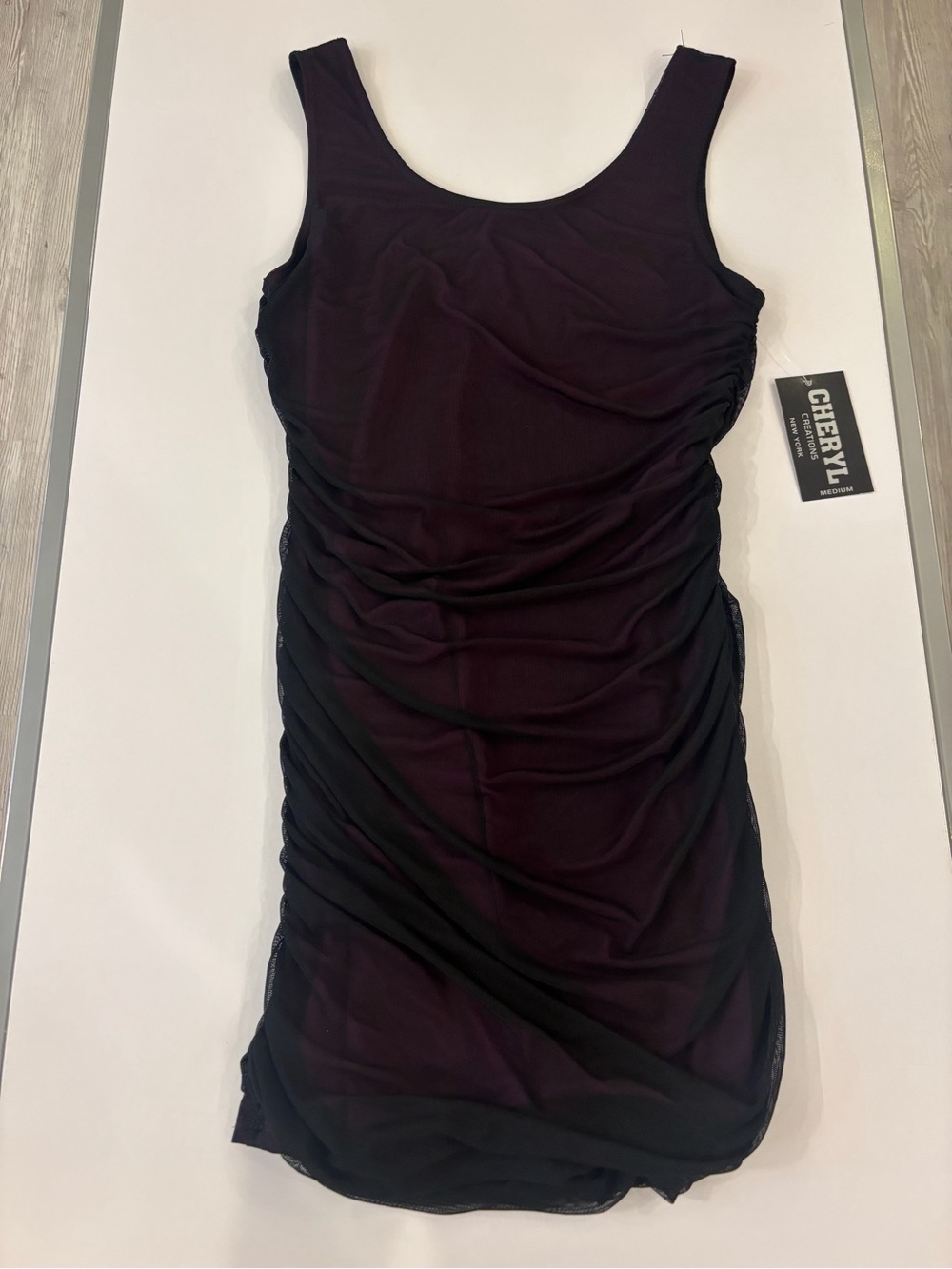 Cheryl Creations Sleeveless Ruched Mini Dress in Deep Plum